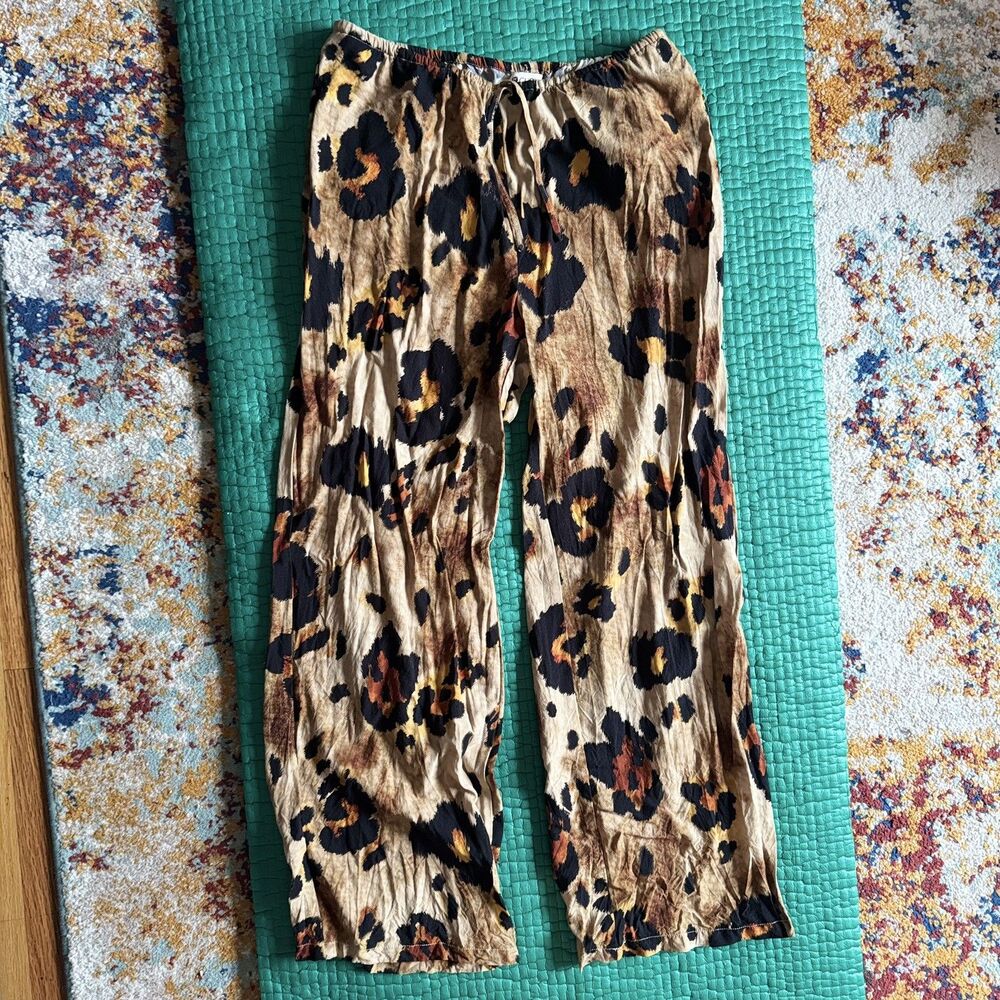 Cupshe Womens M Animal Leopard Print Low Rise Wide Leg Palazzo Pants Trendy Vaca